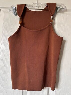 SHEIN Brown Beaded Strap Tank Top - XS